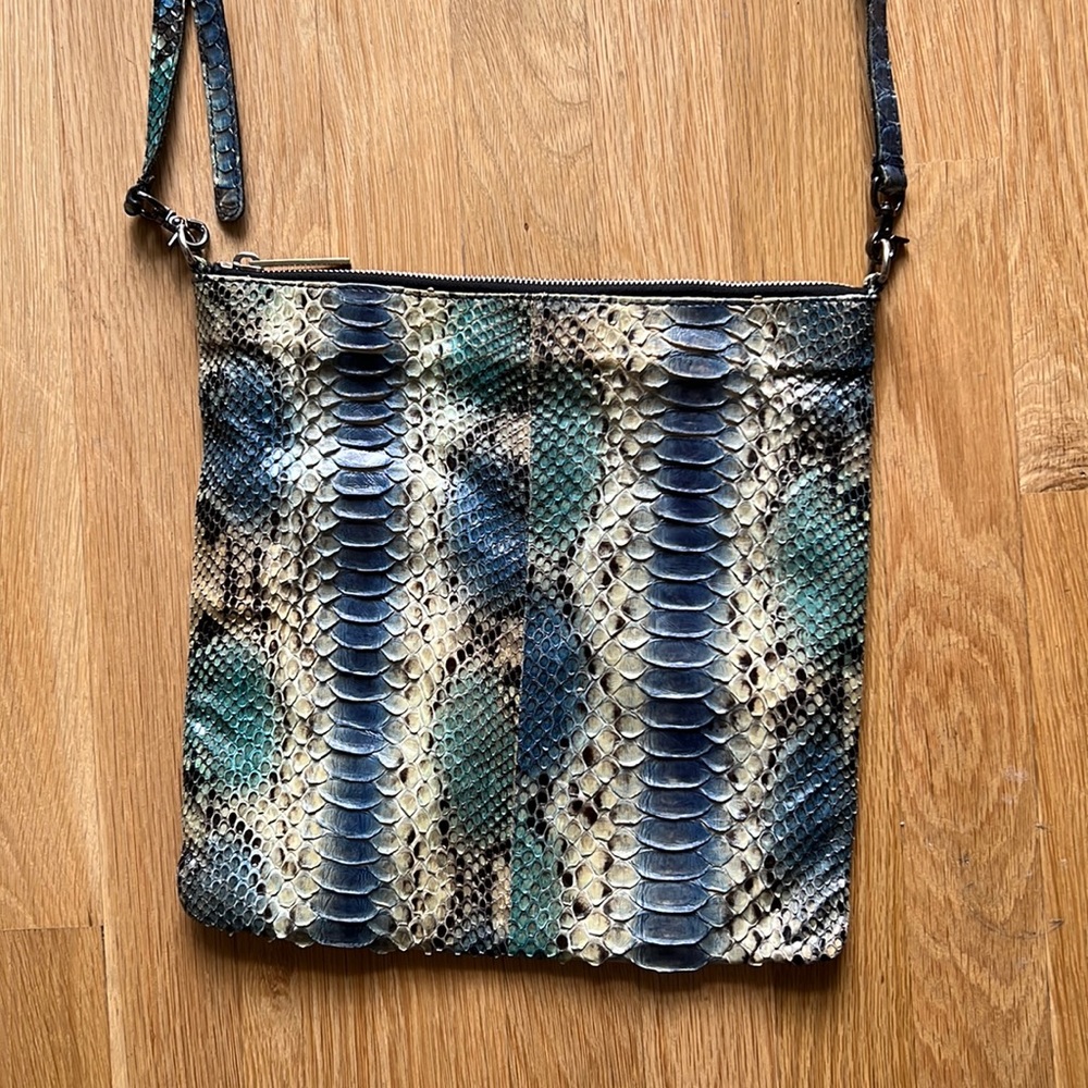 Elisabeth Weinstock blue snake cross body bag. With dust cover
